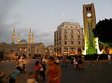 Beirut 46 Early Evening At Nejmeh Square Place de L'Etoile With St Georges Greek Orthodox Cathedral With Mohammed Al-Amin Mosque Behind And Clock Tower 